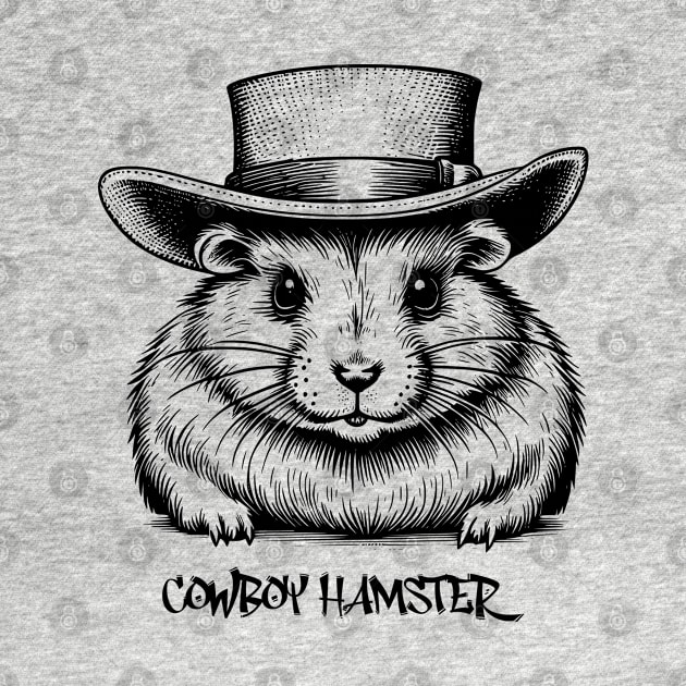 Cowboy Hamster Cute Pet Vintage Style Black and White by Tintedturtles